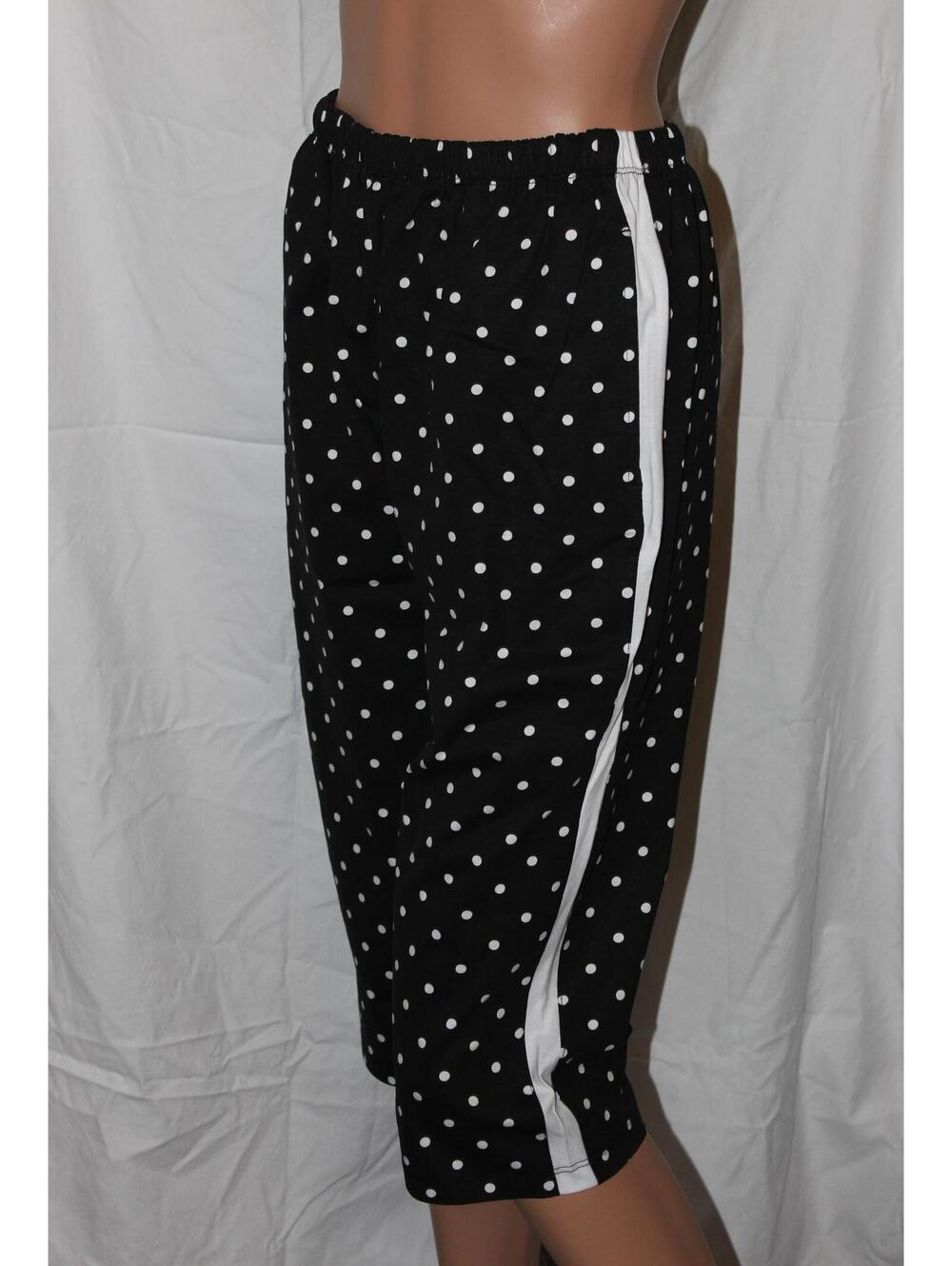 FREEDOM FIT ZONE 100% COTTON PULL ON KNIT CAPRIS BLACK POLKA DOT WOMENS PETITE